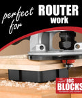 Heavy Duty Woodworking Project Blocks For Hands Free Routing Sanding Drilling Slick Grip Stabilization Pucks securing router on wood.