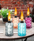 Glass Table Top Torches Four Pack Outdoor Citronella Torches With 12oz Fuel Capacity Refillable Wick And Cap Included