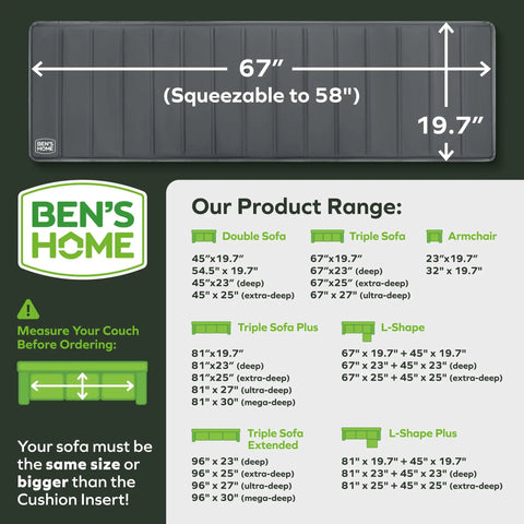 Heavy Duty Couch Cushion Support Board 67" x 19.7" for fixing sagging sofas, measures for optimal couch support.