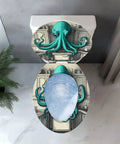 Elongated Toilet Seat Quick Release Resin for Bathroom with octopus design, top view, suitable for standard toilets.