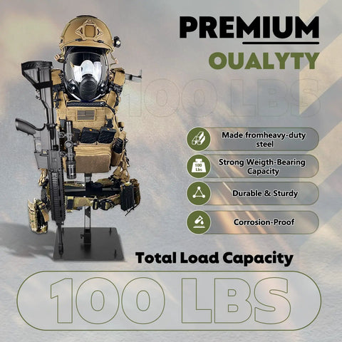 Heavy Duty Steel Tactical Gear Stand Holds Up To 100 Lbs Freestanding Display Rack For Helmets, Vests, Belts And Police Duty Gear