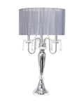 Romantic Sheer Shade Hanging Crystals Table Lamp For Cozy Glam Vibe Crystal Draping Chrome Finish 31 Inch Tall 16 Inch Shade
