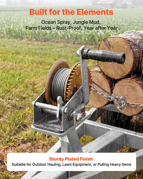 Beefy 1600 Lb Hand Boat Winch With 4 To 1 Gear Ratio Portable Two Way Ratchet Rope Crank Easy Install For Boat Trailers And ATVs Heavy Duty Towing Power on trailer in rain