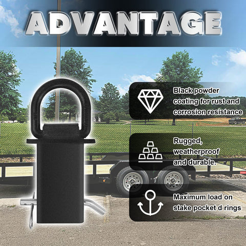 Heavy Duty D Ring Stake Pockets Four Pack 18,000 Lb Break Strength Removable Tie Downs For Utility Trailers And Flatbeds