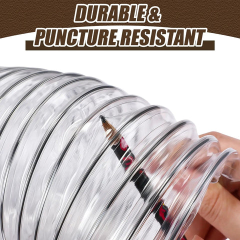 Close-up of clear puncture-resistant Beefy Heavy Duty 4 Inch 40 Foot PVC Dust Collection Hose with pencil for scale.