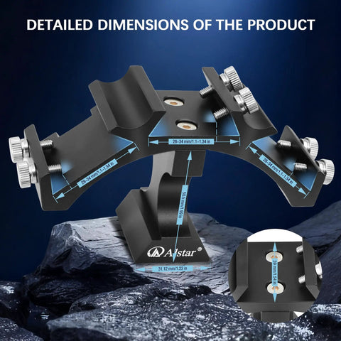 Triple Finder Scope Mounting Bracket For Telescopes, 3 Mount Positions For Red Dot Finders And Guidescopes, Vixen Synta Compatible Base Plates shown