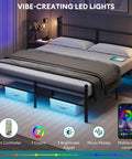 King Size Metal Platform Bed Frame With Led Headboard And Built In Charging Station Sets Off Cool Vibes With Music Sync Lights black with LED lights