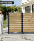 Outdoor Cedar Wood Privacy Screen With Aluminum Posts, 60 Inch High By 78 Inch Wide, shown on patio with dimensions label.