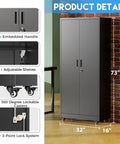 Beefy Heavy Duty Steel Rolling Storage Cabinet On Wheels With Locking Doors 73 Inch Tall Black Tool Cabinet details