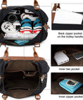 Weekender Travel Bag For Women, Canvas Duffel Tote With Water Resistant Oxford Fabric, showing spacious interior, pockets, and packed essentials.