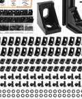 30 Piece 2020 Series Aluminum T Slot Rail Connector Kit With 2028 Corner Bracket For DIY Framing And Projects Includes T Slot Sliding Nuts And M5 Hex Screws For Aluminum Rail Accessories, showing complete kit layout.