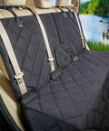 Backseat Dog Car Seat Cover Waterproof, Nonslip And Scratch-Proof Protector For Pet Fur And Mud, Washable Backseat Shield For Cars, Arm Rest Compatible shown installed on backseat of car.