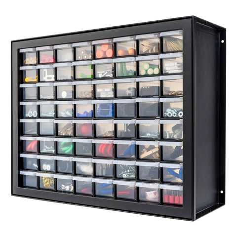 64 Drawer Small Parts Organizer Cabinet For Hardware Screws Nuts And Bolts Electronics Beads Craft Supplies Building Bricks And More Black Made In USA Durable Storage For Workshop And Classroom Teacher Toolbox