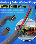 Power Whip Wiring Kit For AC Hookup Half Inch Flexible Nonmetallic Liquid Tight Conduit With Ten Gauge Wire UL listed close-up