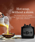 Real Deal Kitchen Workhorse Professional Grade Blender With Sixty Four Ounce Container Killer Motor For Smooth Consistent Blends Perfect Soups Sauces And Frozen Desserts Quick Rinse Clean Matte Black pouring hot soup from blender into bowl