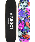 31x8 Inch Complete Skateboard For Beginners And All Ages Dope 52mm 95A Wheels With ABEC-9 Bearings, colorful design, top and bottom view