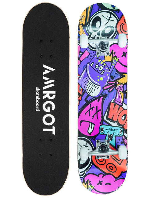 31x8 Inch Complete Skateboard For Beginners And All Ages Dope 52mm 95A Wheels With ABEC-9 Bearings, colorful design, top and bottom view