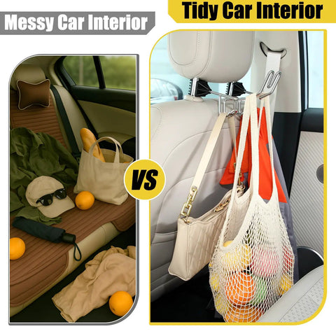 Hard Hat Holder And Gear Organizer For Truck Or Car With Three Lower Hooks For Jackets Tool Bags Headphones And Totes Patent Pending Silver Finish Durable Steel Mount installed in a car holding bags neatly