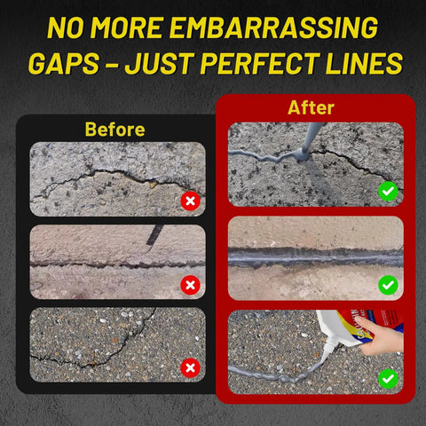 Pro Grade Heavy Duty Concrete Crack Filler Caulking Sealant Kit For Driveways, Quick Dry Waterproof Repair, before and after use