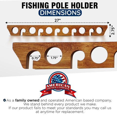 11 Rod Fishing Rod Storage Rack For Wall Or Ceiling Mount Vertical Or Horizontal Holder With Eleven Rod Capacity Easy Garage Organizer For Poles And Reels showing dimensions