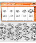 Top Drawer 304 Stainless Steel Flange Nuts Assortment Kit 38 Piece Set Loaded With Serrated Hex Lock Nuts In Four Sizes displayed in organizer.