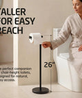 Zero Fuss Freestanding Toilet Paper Holder Stand In Classic Black With Heavy Duty Weighted Base For Smooth Easy Reach Setup Ideal For Chair Style Toilets And Tall Folks Who Want Solid Sturdy Stability demonstrating 26 inches height.