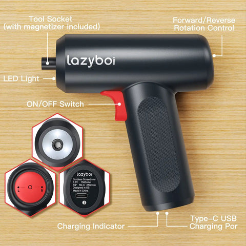 Cordless Electric Screwdriver Set Red, Rechargeable Precision Power Screwdriver with High Capacity Battery and Deluxe Gift Package