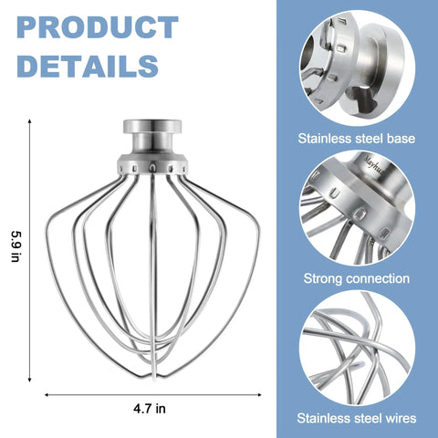 Stainless Steel 6-Wire Whip Attachment for Tilt-Head Stand Mixers Replacement K45SS Compatible with product details