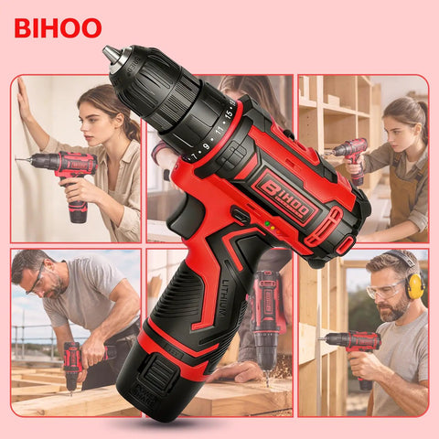 Powerful 12V Cordless Drill Driver Kit With 43 Piece Home Tool Set in use for home improvement projects