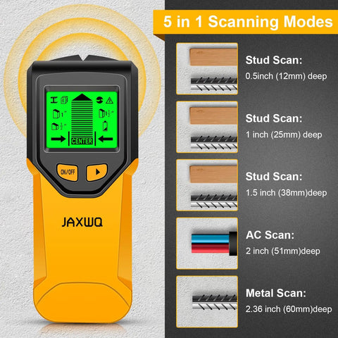 Rock Solid 5 In 1 Stud Finder Wall Scanner With HD LCD Display And Smart Chip Tech For Slick Center And Edge Detection On Wood Metal AC Wire Joist And Pipe Jobs Hassle Free