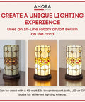 Floral Tiffany Style Mosaic Shade Accent Table Lamp With Inline Switch 11 inch bedside light with warm decorative floral pattern.