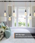 Plug In Hanging Pendant Light Fixture With 15 Ft Hemp Rope Cord, E26 Socket, Inline Switch in a bedroom setup