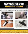 Top Tier Six Piece Wet Dry Vacuum Attachment Kit For 2 Inch And 2 5 Inch Shops, showing tools for car and floor cleaning.