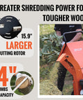 Beastly 9HP Gas Powered Wood Chipper With 4 Inch Max Capacity And 274cc Engine in use with 15.9 inch rotor cutting branches