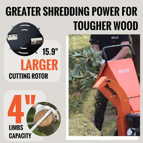 Beastly 9HP Gas Powered Wood Chipper With 4 Inch Max Capacity And 274cc Engine in use with 15.9 inch rotor cutting branches