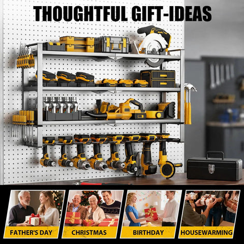 Large Power Tool Organizer Wall Mount 4 Tier Heavy Duty Metal Storage Rack Holds 400lbs With 8 Cordless Drill Holders