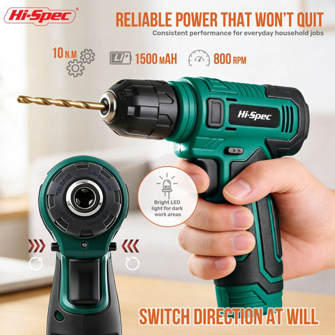8V Cordless Drill Set With USB Rechargeable Driver, Lightweight Home Improvement Kit, showing front view with LED and drill bit