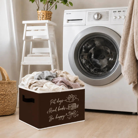 Hella Spacious Foldable Storage Bins With Heavy Duty Handles For Multipurpose Collapsible Home Organization Closets And Kids Or Pet Gear Organizers That Keep Things Fresh filled with laundry next to a washing machine.
