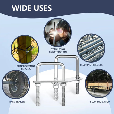 4 Pack M8 Square U Bolts 2 Inch Wide 304 Stainless Steel With Nuts Plate And Washers ideal for various uses like trailers