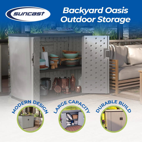 130 Gallon Outdoor Storage Cabinet With Lockable Door Backyard Oasis Basic Unit Peppercorn Finish Weatherproof Outdoor