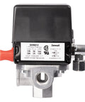 Front view of OEM Equivalent Four Port Pressure Switch 140 175 PSI Two Pole 120 240V for air compressors with visible labels.