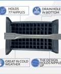 Top view of Heavy Duty Plastic Nipple Caddy Tray For One Half Inch To Three Quarter Inch Plumbing Nipples Holds 36 To 49 Pieces HDPE