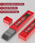 Low Hydrogen E7018 3/32 Inch Welding Rods 5 Pound Pack for carbon steel arc welding, shown in sturdy red plastic box with open lid