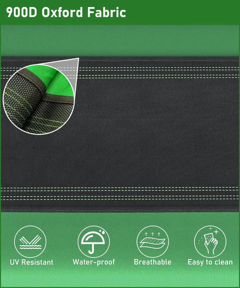 900D Oxford fabric detail of the 60 Inch Rectangular Tree Swing For Kids And Adults Adjustable Platform With Hanging Straps 700 lb Capacity Waterproof Giant Backyard Swing For Indoor Or Outdoor Use Heavy Duty Powder Coated Frame In Green And Black