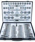Pro Grade 110 Piece Tap And Die Set For Metric Threads M2 To M18 With Adjustable Handles Storage Case shown open