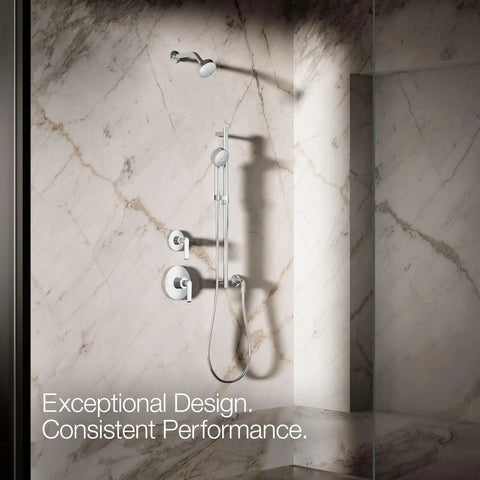 Awaken G90 Three Function Handshower 1.5 GPM Polished Chrome with marble wall background