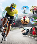Dope Dinosaur Print UV Arm Sleeves With Anti Slip Ice Silk Cooling Covers on cyclist for sun protection during active outdoor sports.