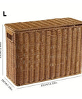 Tall Narrow Rattan Storage Bin With Lid Slick Vertical Woven Organizer For Living Room Cabinet Shelf And Pantry, L size