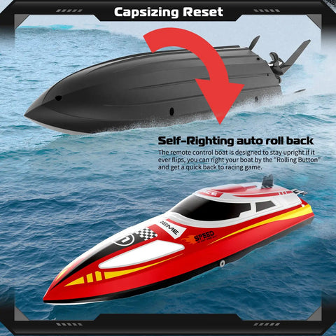 2.4Ghz RC Speed Boat With Dope 390 Motor, water cooling, auto self-righting feature, highlighted on water surface