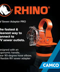 Rhino RV Sewer Adapter PRO Clear Sewer Hose Elbow With Drain Lock Ergonomic Handle and Flexible Adapter